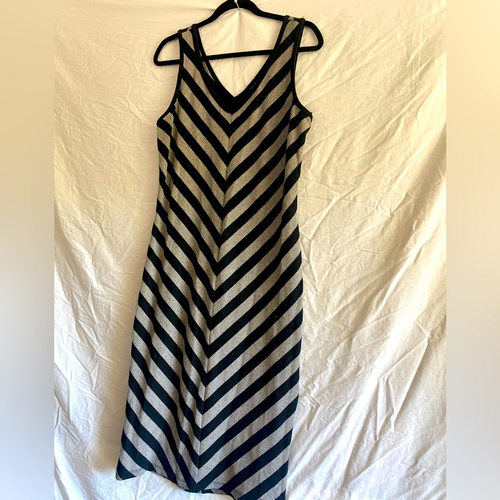 Stripe Tank Dress (v Neck) Blk/Grey